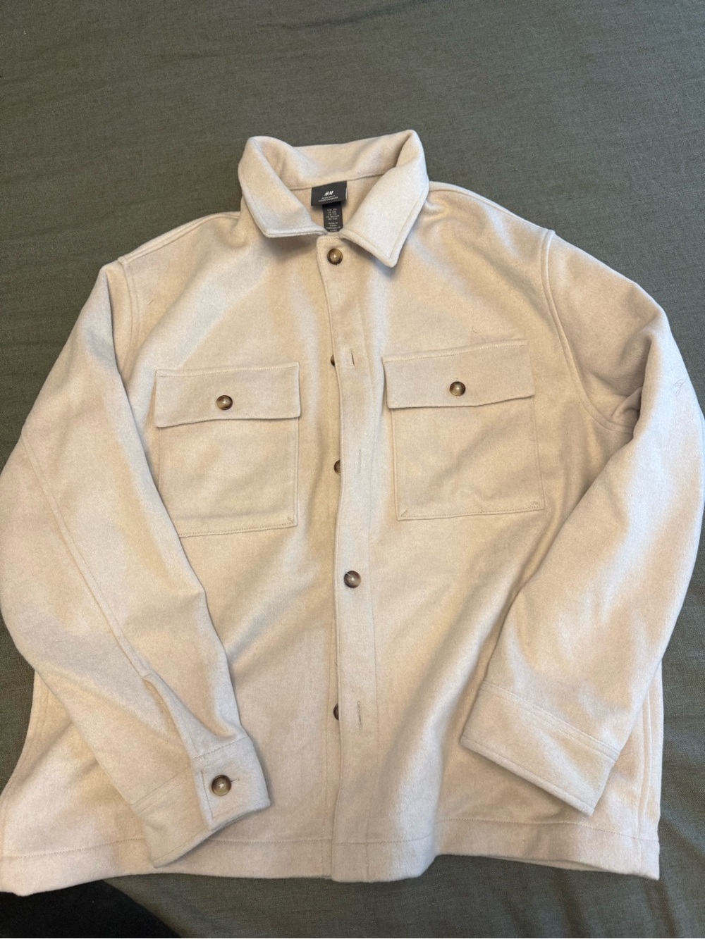 Men's H&M Cream Button-Front Wool Shirt Jacket